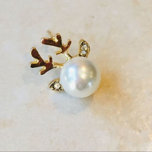 Reindeer Antlers Faux Pearl & Rhinestone Earrings NWT - Picture 4 of 8